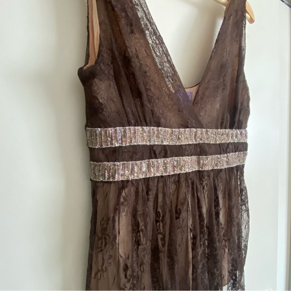 Opalina | Sz Sm | Lace Beaded V neck tank top | Special Occassion Top | Brown - Picture 2 of 10